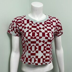 Free People FP Movement geometric red short sleeve cropped tee size XS